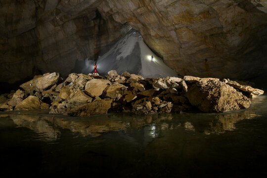 Meltwater in the ice caves of the European Alps, threatened by global warming