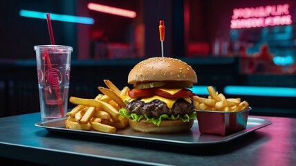 Zinger burger  and fries  