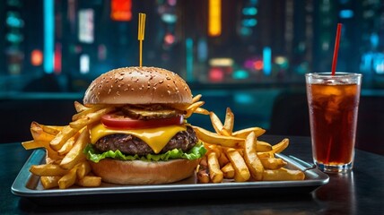 Zinger burger  and fries  