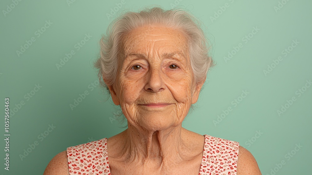 Poster capturing the essence of aging a portrait of wisdom and grace in a timeless smile against a soft min