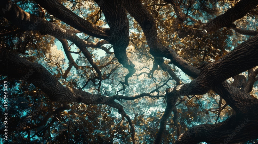 Aufkleber cross-shaped tree branches forming natural frame close-up photo with clean background