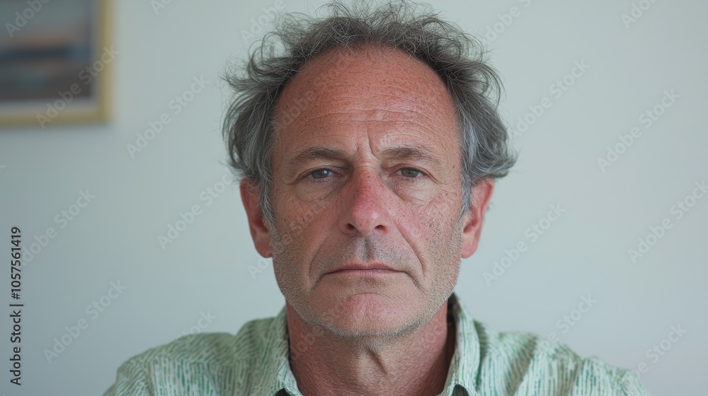 Poster a deep and thoughtful portrait of a middle-aged man reflecting contemplation and experience in his e