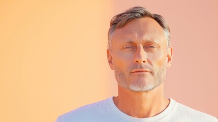 Obraz premium Capturing the essence of confidence a portrait of a man reflecting calmness and strength against a soft background hue