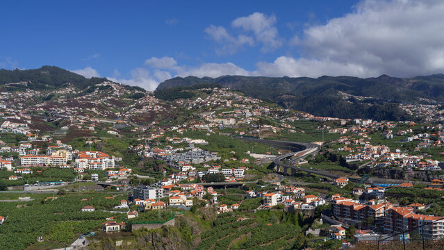 Cityscape of the town of Camara de Lobos on the island of Madeira, Portugal; Camara de Lobos, Madeira, Portugal