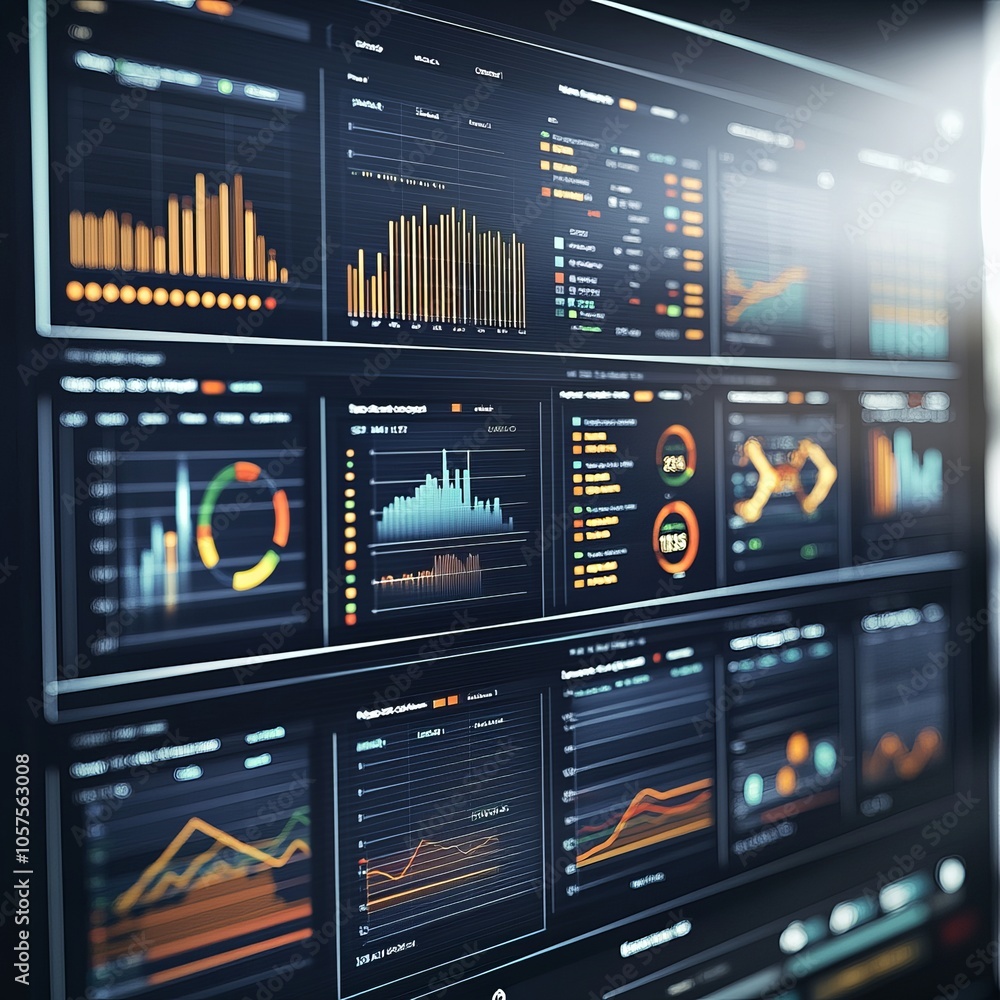 Wall mural analytics dashboard screen with data graphs, featuring a ui graphic panel with statistical infograph