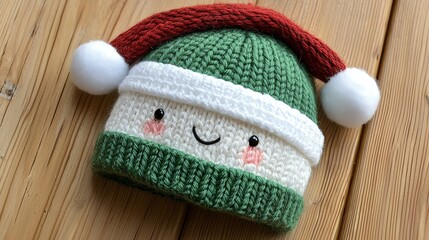 Baby s first Christmas hat with Santa face design and a soft pompom