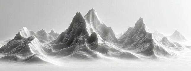 The painting depicts a mountain ridge landscape. Simple linear illustration made from doodles. Adventure winter sports ski and hiking concept.
