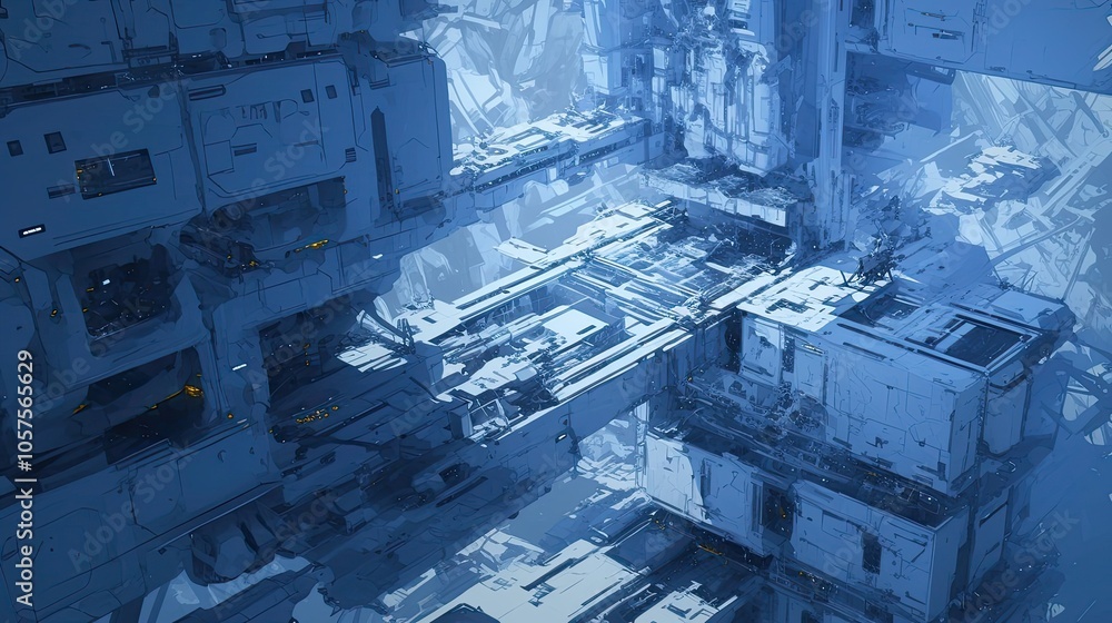 Poster a futuristic cityscape of interconnected structures