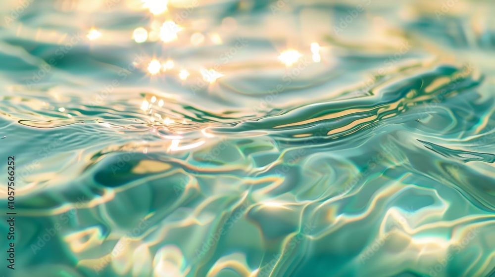 Poster gentle mint waves reflecting sunlight in an abstract summer view close-up photo with clean backgroun