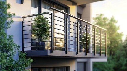 Modern Balcony Design with Black Railing and Greenery
