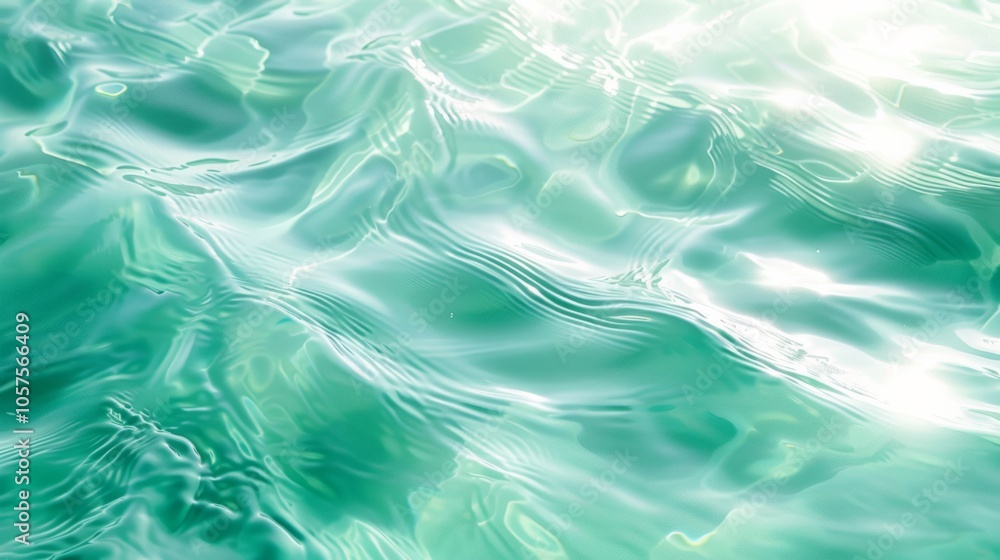 Poster gentle mint waves reflecting sunlight in an abstract summer view close-up photo with clean backgroun
