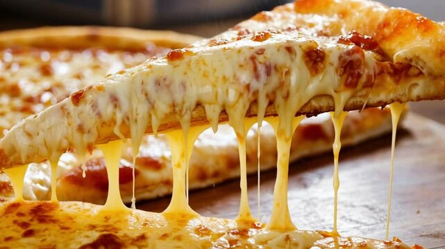 A crisp slice of pepperoni pizza being lifted, with cheese stretching, delicious cheese pizza, Hot Cheesy Pizza Slice Being Lifted with Toppings, Pepperoni Pizza Baking in Wood-Fired Oven, footage, 4k