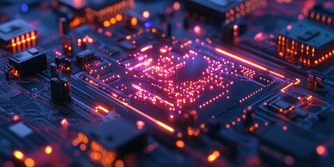 Obraz premium Abstract High-Tech Design With Sleek Metallic Surfaces, Illuminated With Neon Lines And Geometric Shapes That Create A Sense Of Innovation And Modernity