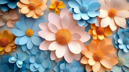 Abstract mandala flower background, beautiful oriental mandala design, many colored decoration, 3d render paper craft watercolor daisy, modern contemporary digital art seamless pattern illustration