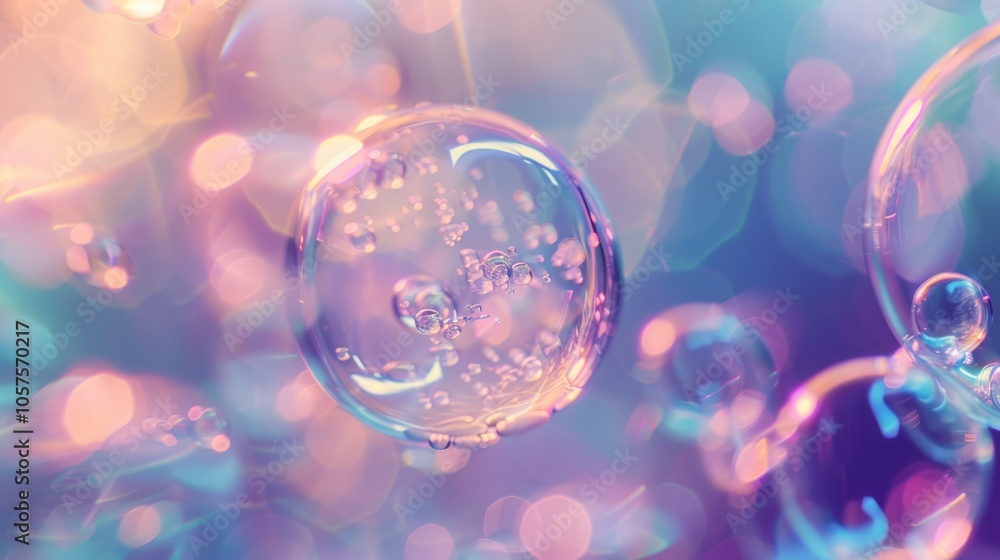 Poster Holographic shapes appearing to float and interact in a surreal, dream-like manner with a soft focus effect. Close-up photo with clean background