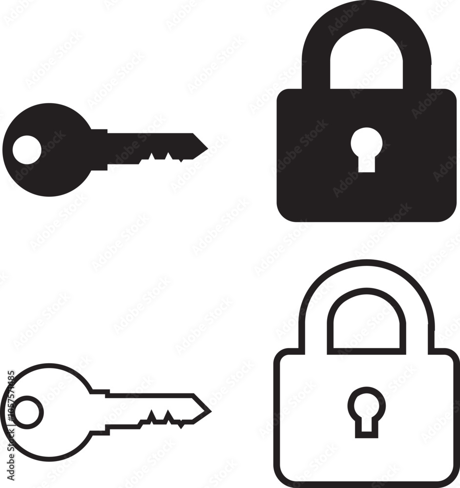 Poster key and padlock icon vector image - secure lock symbol, protection icon design for security and safe