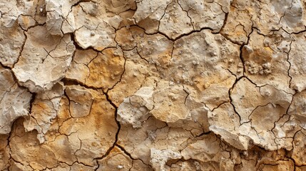Fototapeta premium Parched soil surface with visible cracks and rough texture Close-up photo with clean background