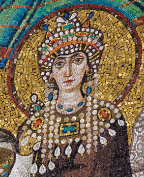 Close-up mosaic of Empress Theodora inside San Vitale Basilica, Ravenna, Ravenna Province, Italy