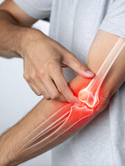 Elbow Pain Illustration with X-Ray Highlighting Tendonitis – Medical Concept Image for Injury and Joint Issues