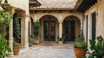 Fototapeta premium Classic Mediterranean courtyard featuring vintage doors