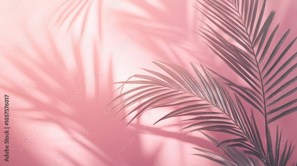 Poster blurred shadows of palm leaves on a soft pink wall create a minimal abstract background ideal for sh