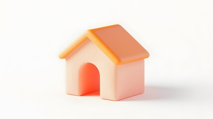 
3D style house icon, bright peach and orange colors, white background, simple design, poster