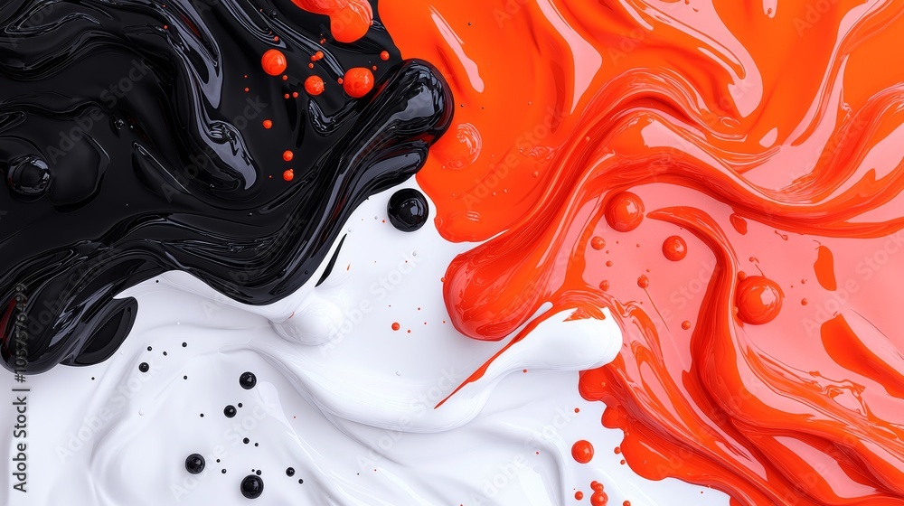 Poster dynamic swirls of contrast exploring the artistic fusion of black white and red paint in abstract de