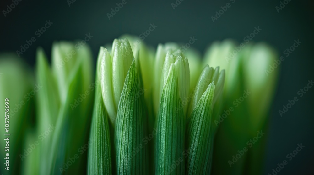 Poster close up macro view of fresh green spring onions highlighting their vibrant color and texture