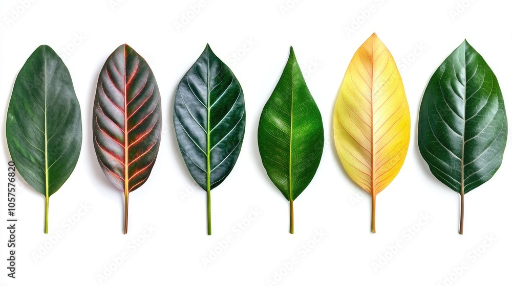 Poster beautiful leaves of various ficus elastica plants displayed in a mockup with an isolated background