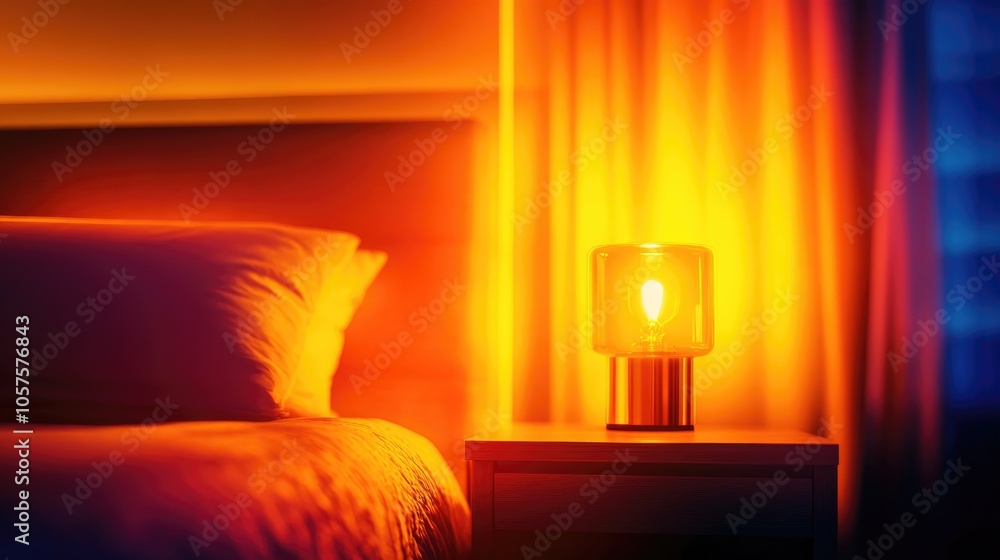 Poster a tranquil and intimate setting in a small house gently lit by the soft glow of a night lamp on the 