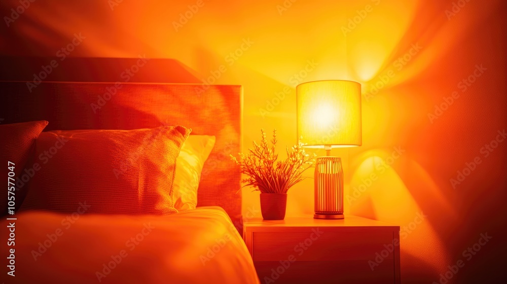 Poster a tranquil and intimate setting in a small house gently lit by the soft glow of a night lamp on the 
