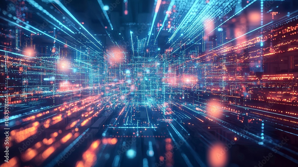 Aufkleber high-tech data network with digital lines