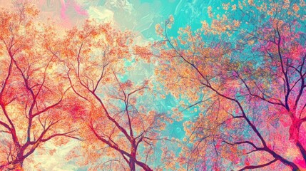 Fototapeta premium Blossoming cherry trees vibrant digital artwork soft pastel hues intricate details