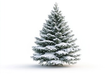 Obraz premium Christmas tree covered with snow isolated on white background.