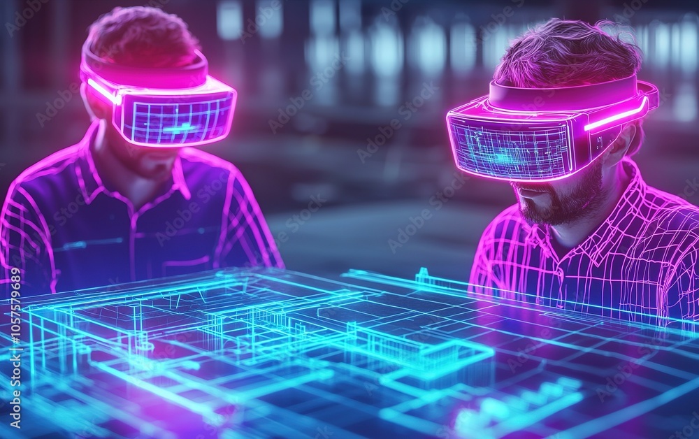 Poster virtual reality architects engage in digital design using advanced technology in a futuristic worksp