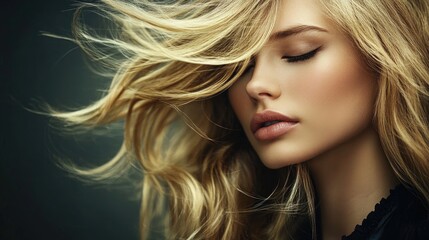 Fototapeta premium A stunning blonde fashion model showcasing her fresh hairstyle after a salon makeover