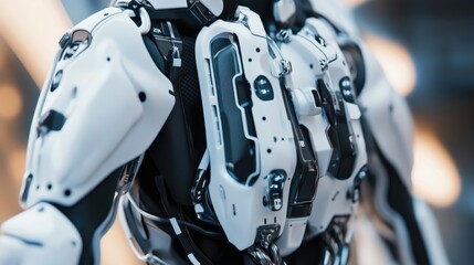 Close up of an advanced robotic exoskeleton designed to enhance personal mobility and transform healthcare solutions