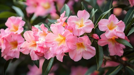 Obraz premium Blossoming pink oleander flowers on a tree creating a stunning and vibrant floral backdrop