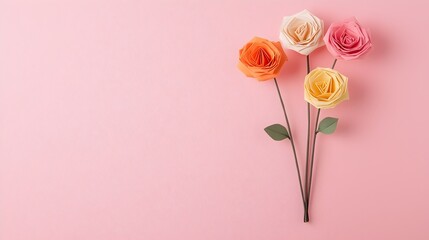 Obraz premium Beautiful Origami Rose Bouquet - Intricate Paper Folds Against a Soft Pastel Background Perfect for Celebrations Weddings and Artistic Decor