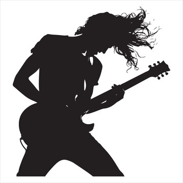 recommend clip art: Minimalistic black silhouette of a seated guitarist playing guitar on a white background 
