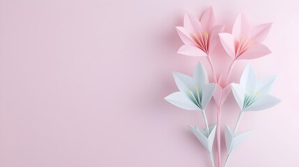 Fototapeta premium Delicate Origami Lily Bouquet in Soft Pastel Tones - Elegant Paper Flowers Artwork for Home Decor Weddings or Crafts Perfect for Nature and Origami Enthusiasts