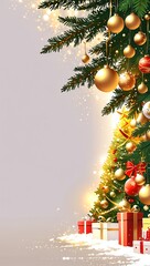Christmas tree and gifts frame design background.
