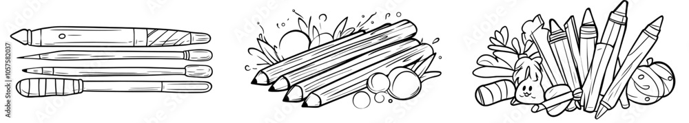 Poster scribble brush set for banner element. paint marker pen highlight line. brush set for scribble effec