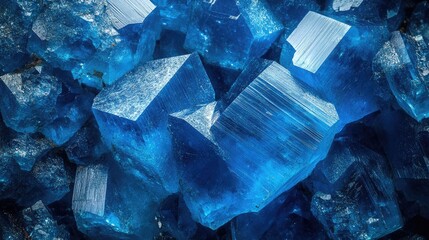 Blue copper sulfate crystals viewed at 4x magnification showcasing intricate structures and shapes Image width measures 9mm
