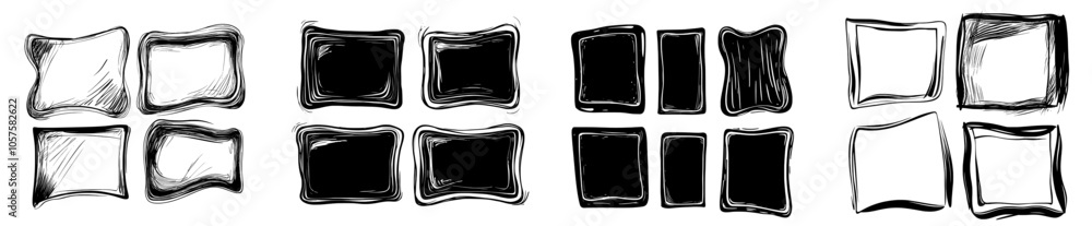 Poster the doodle frame has wave curve edges. the wavy borders are hand drawn. the square and rectangle pic