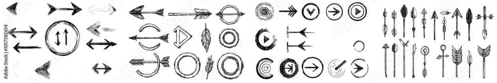 Poster the round bubbles set is doodle sketch symbols on white background with hand drawn circles and arrow