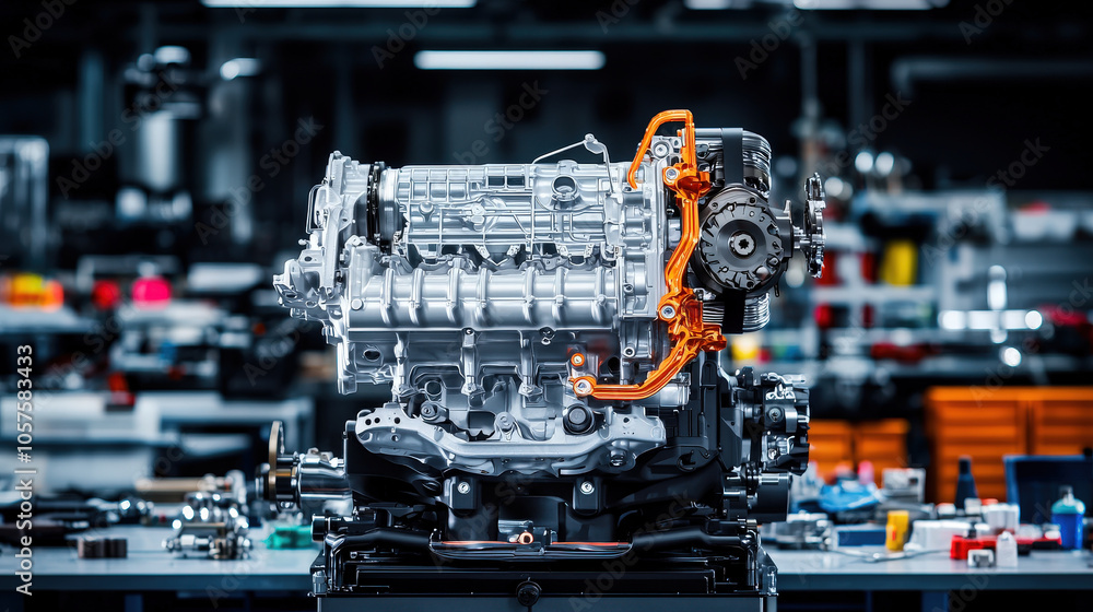 Poster internal structure of engine is visible, showcasing its intricate design and components, highlightin