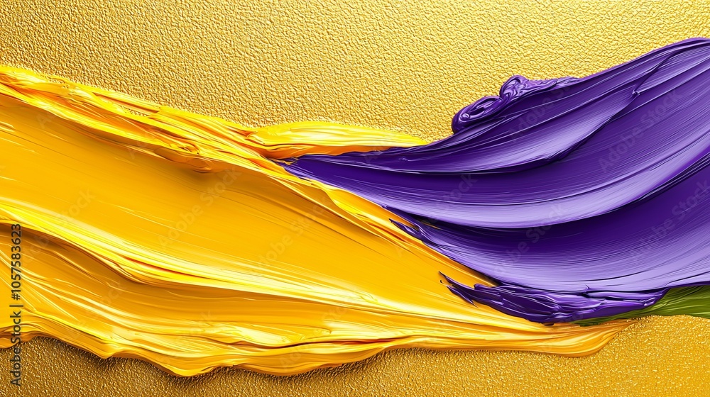 Poster vibrant swirls of color exploring the dynamic interplay of yellow and purple textures in artistic ex