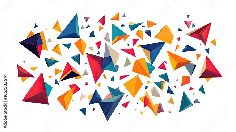 Poster abstract geometric composition with multicolored triangles