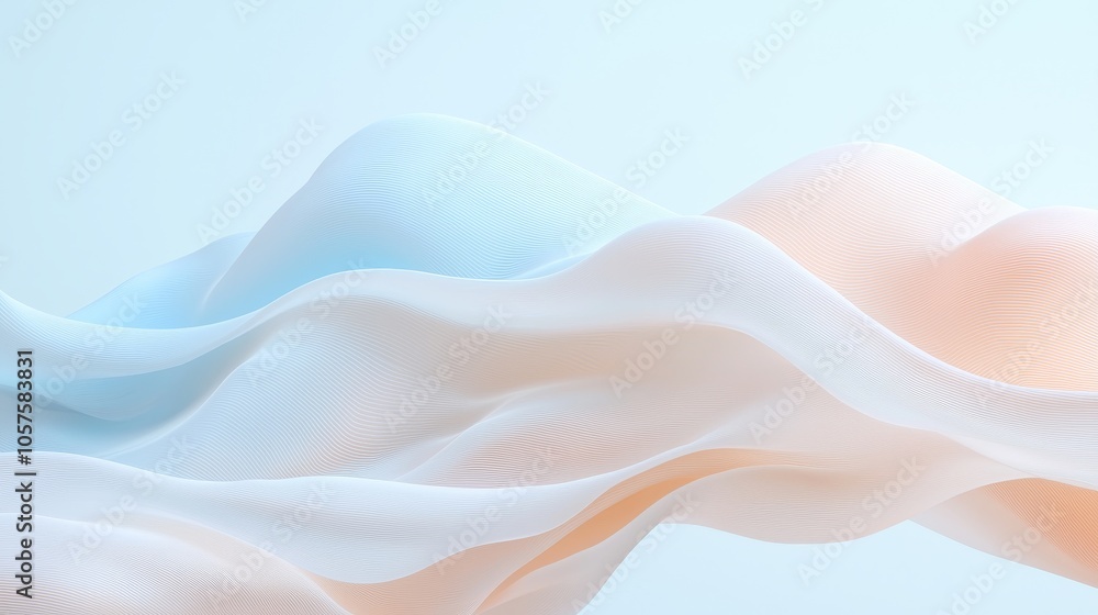 Poster delicate waves of color an ethereal blend of soft blue and peach tones creating a serene visual expe